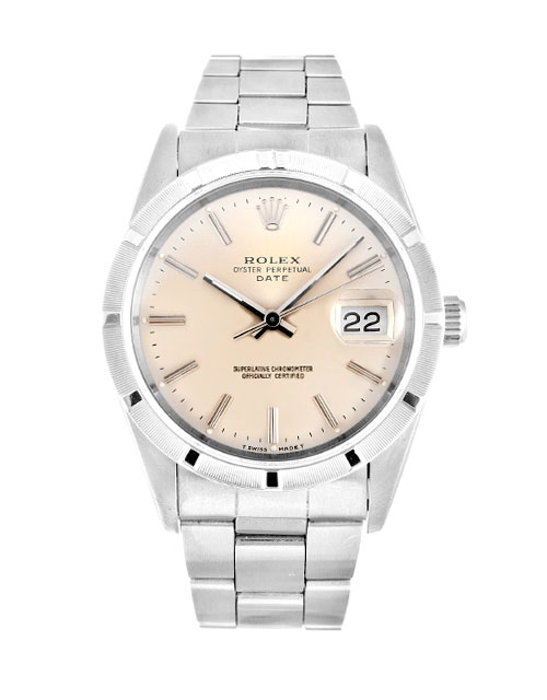 Rolex Oyster Perpetual Date Silver Baton Mens Automatic 15210 Watch