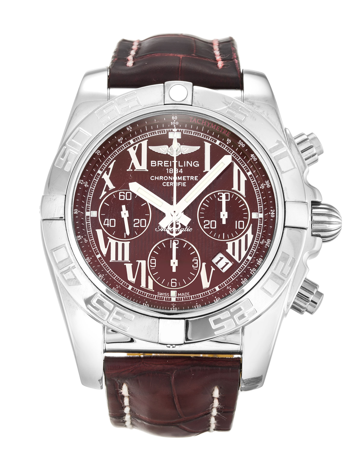 Breitling Chronomat 44 Burgundy Roman Numeral Mens Quartz AB0110 Watch